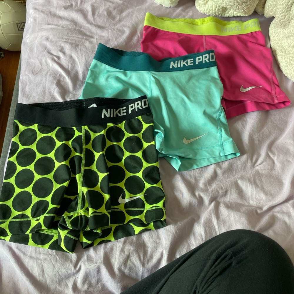 Nike Pro Black and Neon Green Polka Dot Shorts